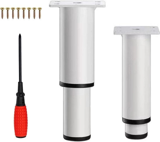 Sostegni per Mobili Flessibili in Metallo con Viti, Capacità di Carico 800kg per Sedia, Tavolo, Cattedra e Scrivania (Set da 2 Bianco, 18-33 cm)