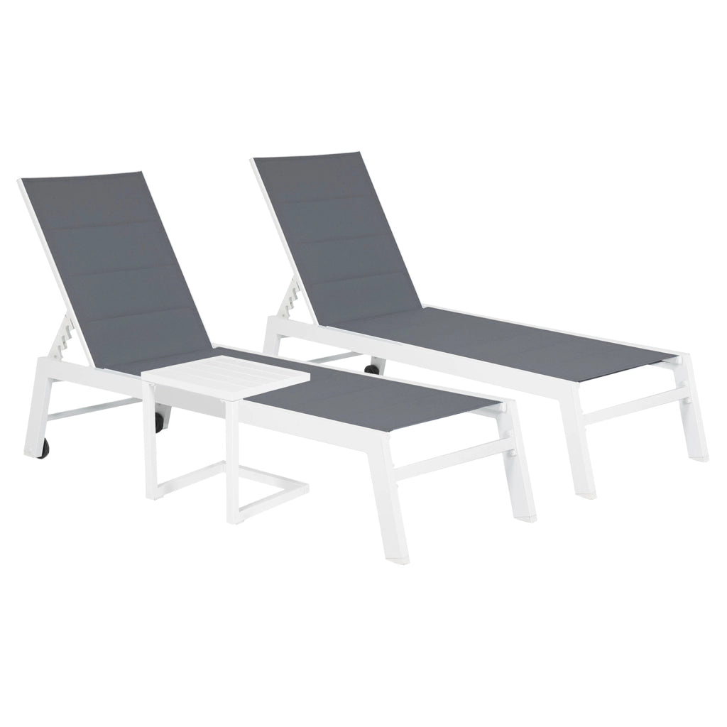 Set di 2 lettini BARBADOS in textilene grigio eTavolino - alluminio bianco