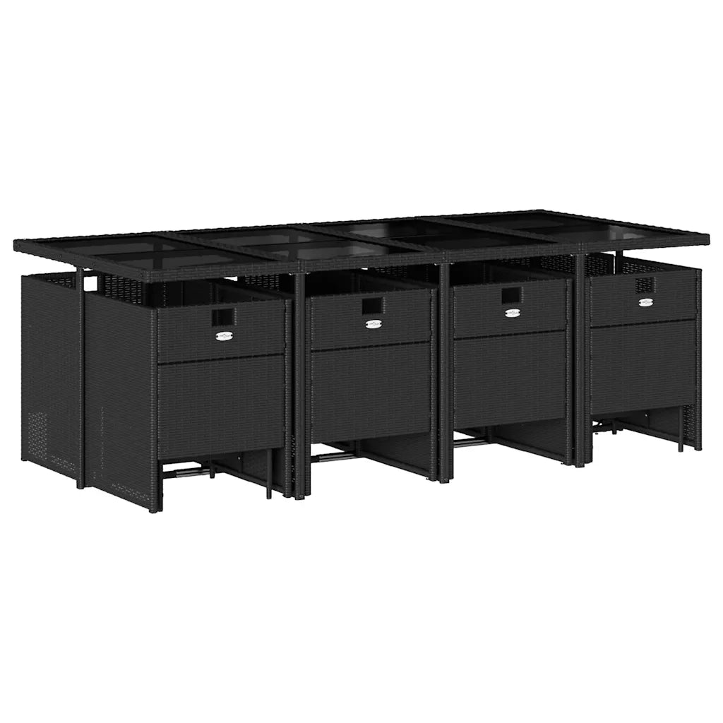 Set da Pranzo da Giardino 13pz con Cuscini Nero in Polyrattan 3210619