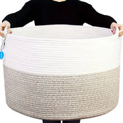 Grossa Cesta per Coperte e Asciugamani in Cotone - Cesta per Opzioni di Stoccaggio con Maniglia per Coperte, Asciugamani e Cuscini | Bianco e Marrone - Dimensioni Extra Grande (559 x 559 cm x 356 cm)