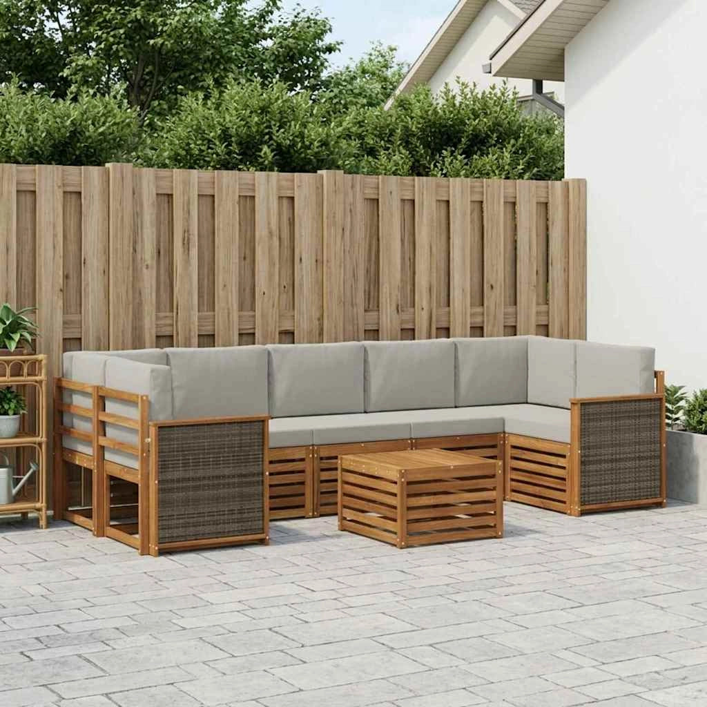 Set di divani da esterno 8 pz Naturale e Grigio Chiaro 3384137