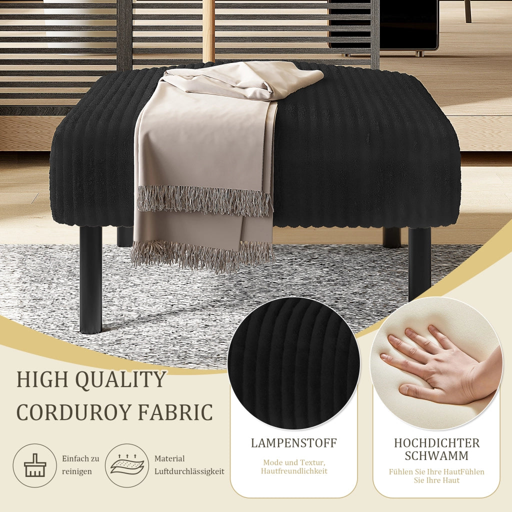 POUF 56x51x39 cm in corduroy nero con struttura in metallo
