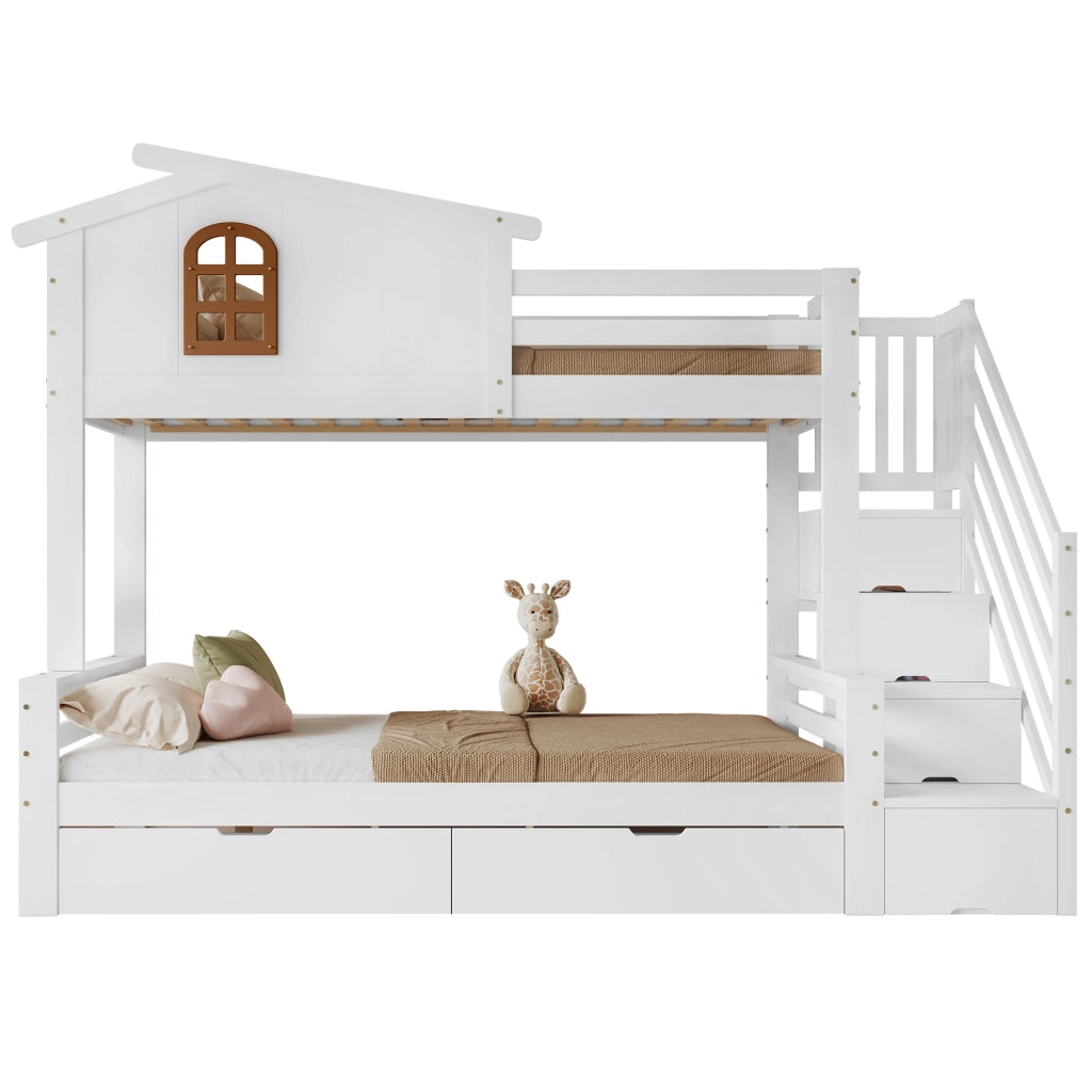 LETTO A CASTELLO Per bambini con 2 cassetti 90x200 cm Bianco/Naturale
