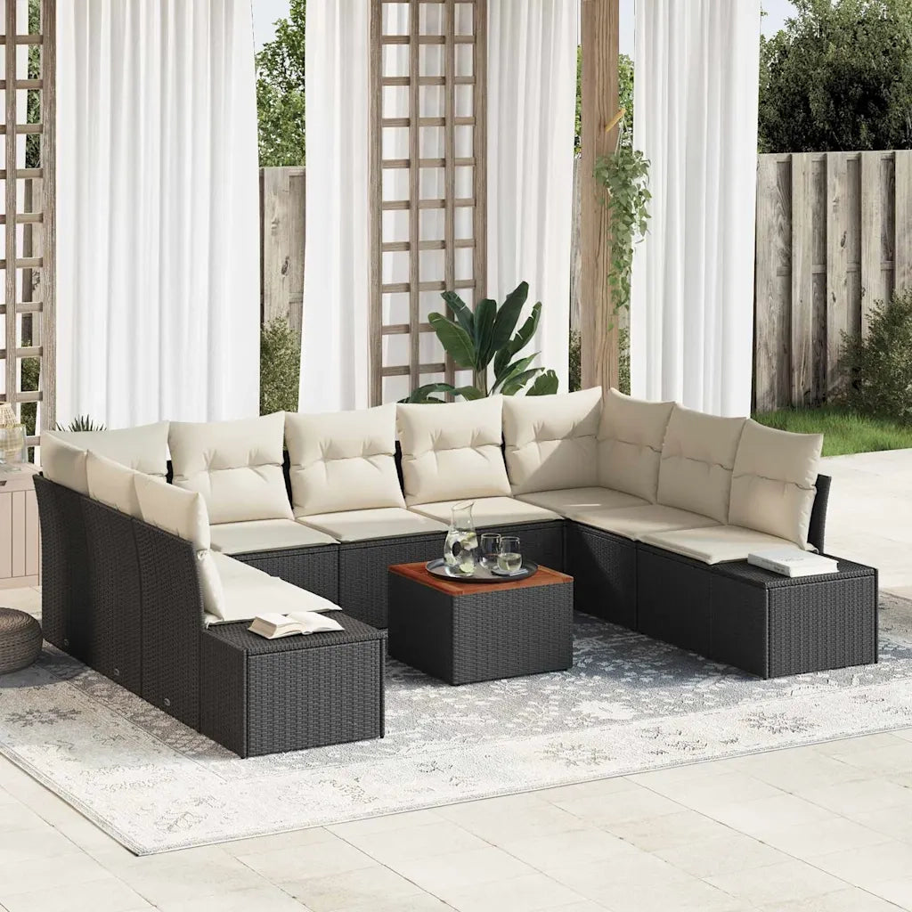 Set Divano da Giardino con cuscino 10 pcs Nero polyrattan