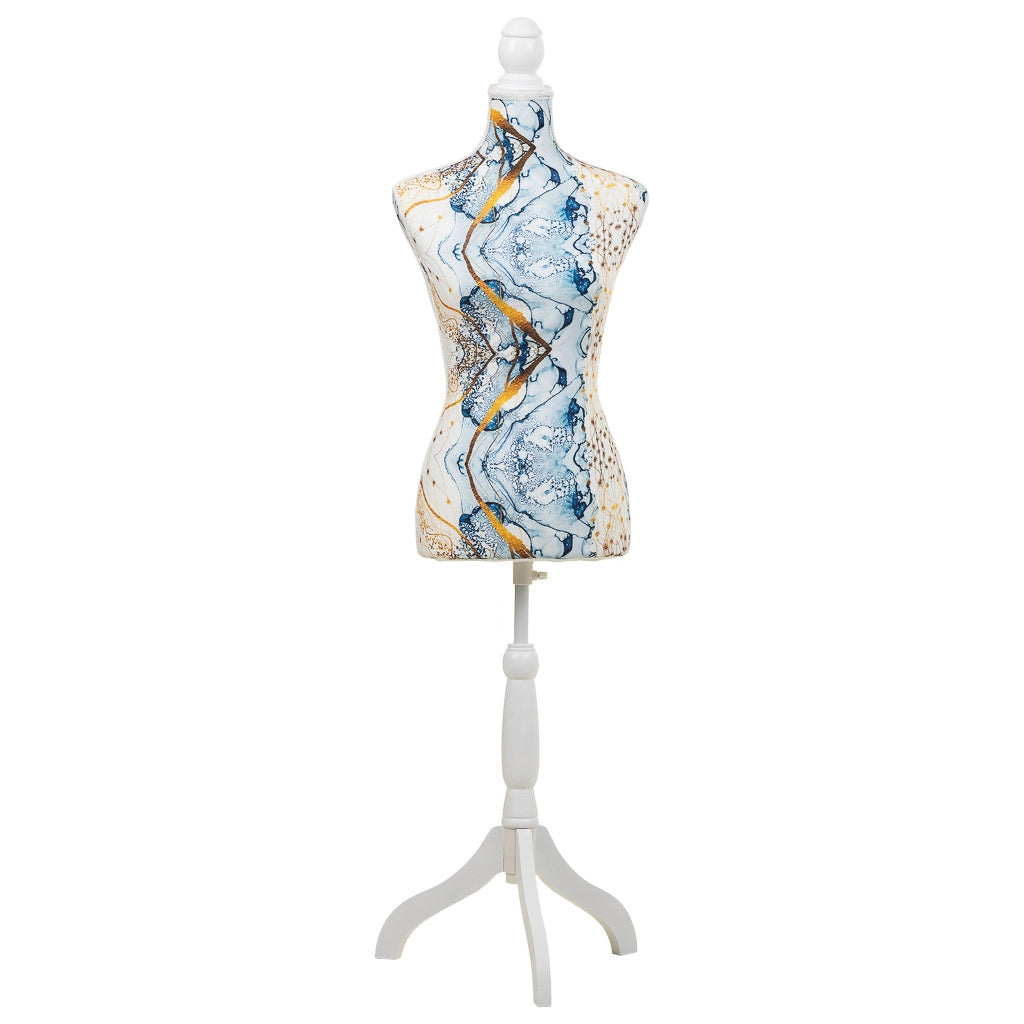 Manichino in legno e schiuma rivestito in tessuto blu 24x37,5x168h