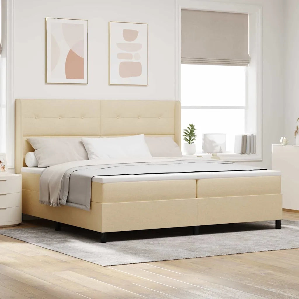 Letto a Sorgente LED con materasso Crema 200 x 200 cm Tessuto