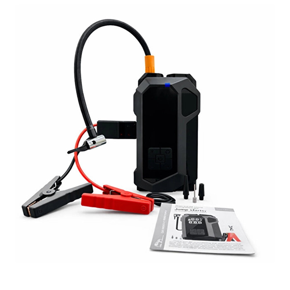 Trade Shop - Avviatore Di Emergenza Multifunzione 4 In 1 Per Auto 12v Con Compressore Torcia Power Bank -