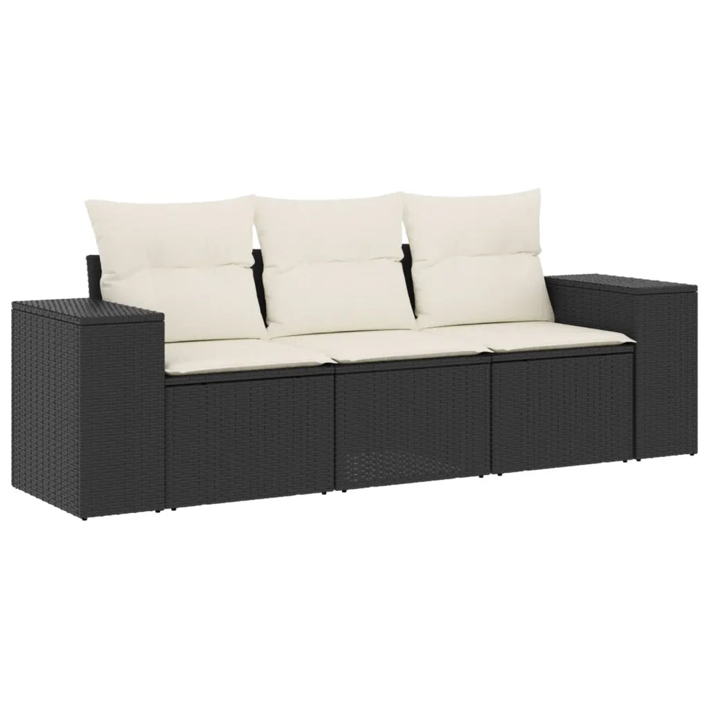 Salotto da Giardino-Set Divani da Giardino 3 pz con Cuscini in Polyrattan Nero 896252
