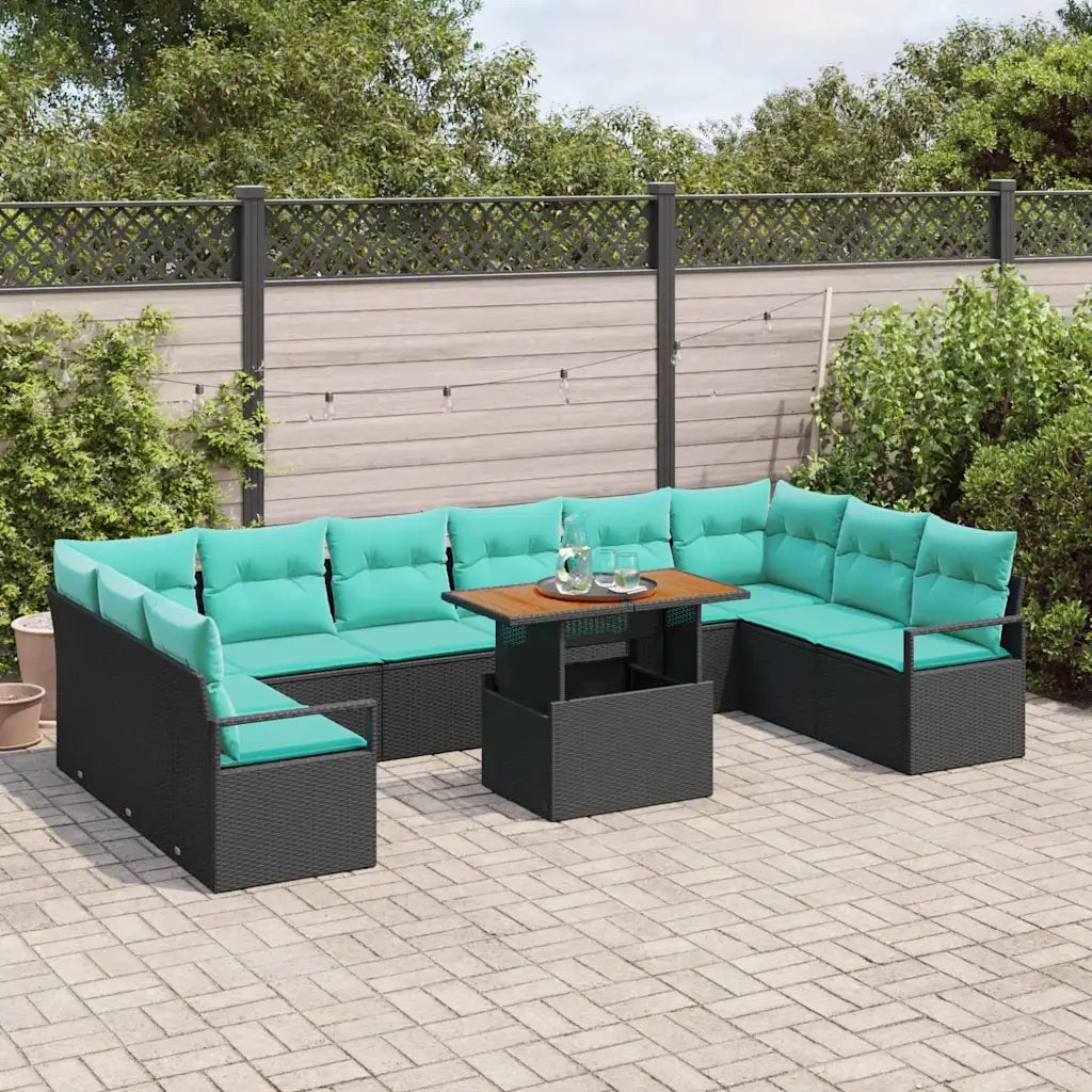 Set da Pranzo per Giardino 11 pcs Nero e Verde acqua