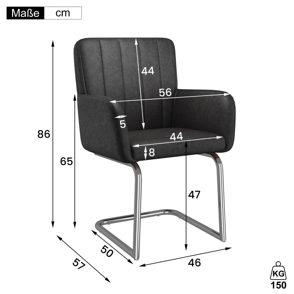 Set di 4 sedie da pranzo Z con schienale ergonomico in pelle PU e metallo nero