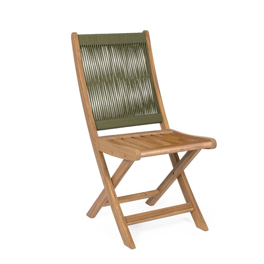 SEDIA PIEGHEVOLE LEGNO ACACIA DA ESTERNO CON CORDA INTRECCIATA VERDE OLIVA