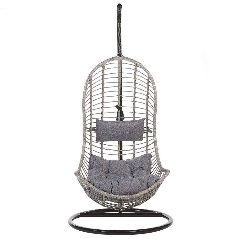 Sedia sospesa poltrona pensile con struttura in metallo rattan grigio per interni ed esterni a forma curva Boho