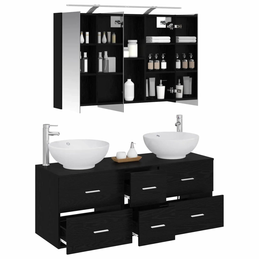 Set di mobili per il bagno 4 pcs Rovere Nero 3406976