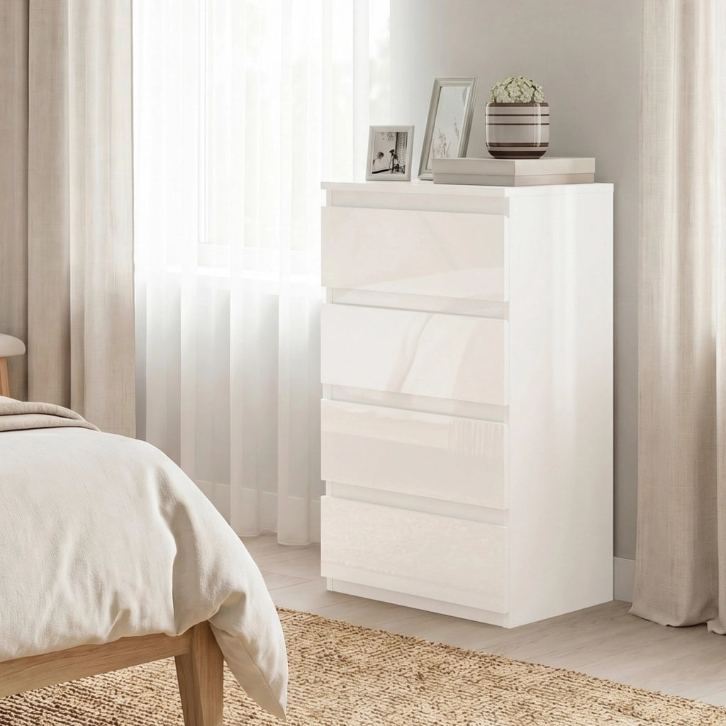 Comodino 4 Cassetti Lucido ¨C zephmum ¨C Bianco 40x35x50 cm