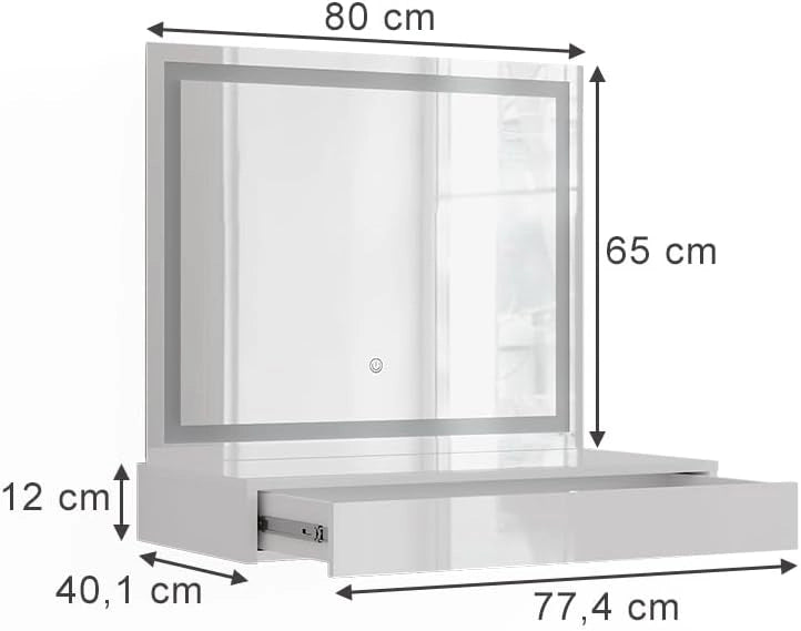 Tavolo da toeletta Sherry, Bianco/bianco lucido, 80 cm 2 parti