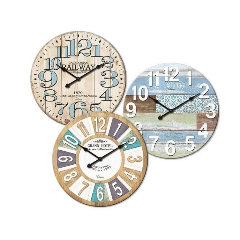 Orologio da Parete in Legno Maxi Tondo Vintage 58 cm 3 Decori