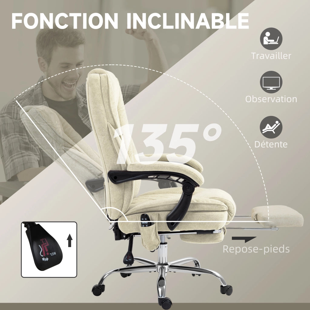 Poltrona massaggiante elettrica per ufficio con schienale reclinabile e poggiapiedi ¨C zephmum ¨C Beige