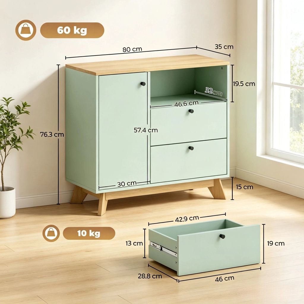 MADIA Bicolore 80x35x76,3 cm in MDF Verde Chiaro e Rovere