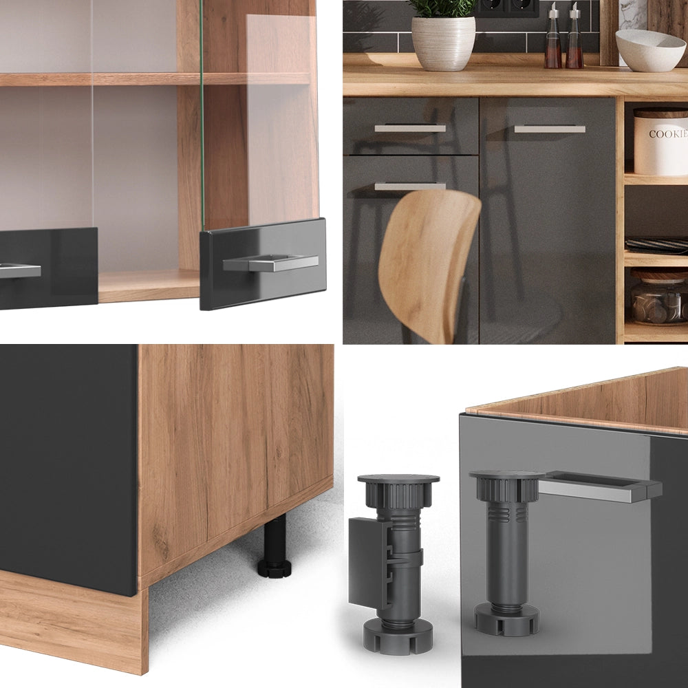 Cucina componibile R-Line Antracite lucido/Rovere dorato 240 cm, PL Rovere Vicco