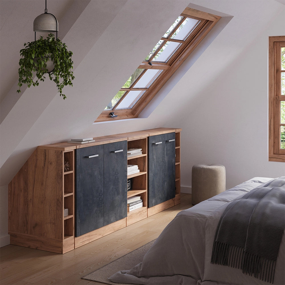 Set di mobili sottotetto Rion Calce nera/Rovere dorato 210 cm Set di 5 carcasse armadio profondità 60 cm Vicco