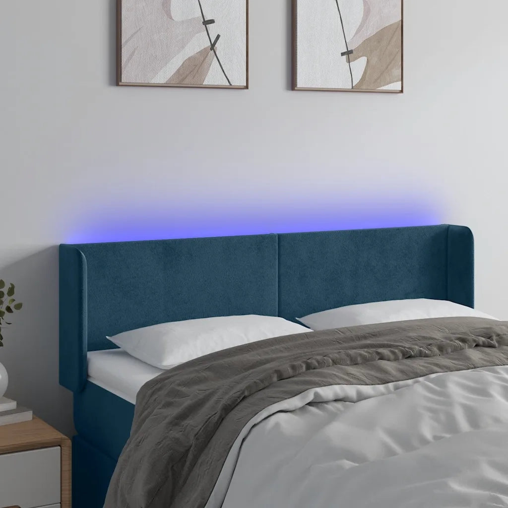 Testiera a LED Blu Scuro 147x16x78/88 cm in Velluto