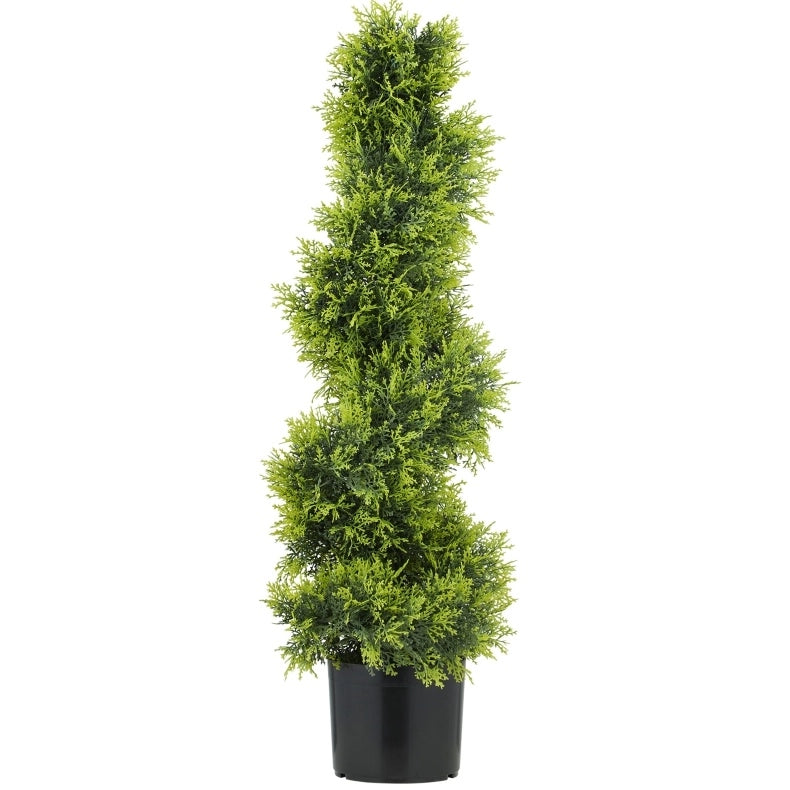 Cipresso artificiale a spirale 90 cm con vaso, pianta decorativa in plastica resistente ai raggi UV