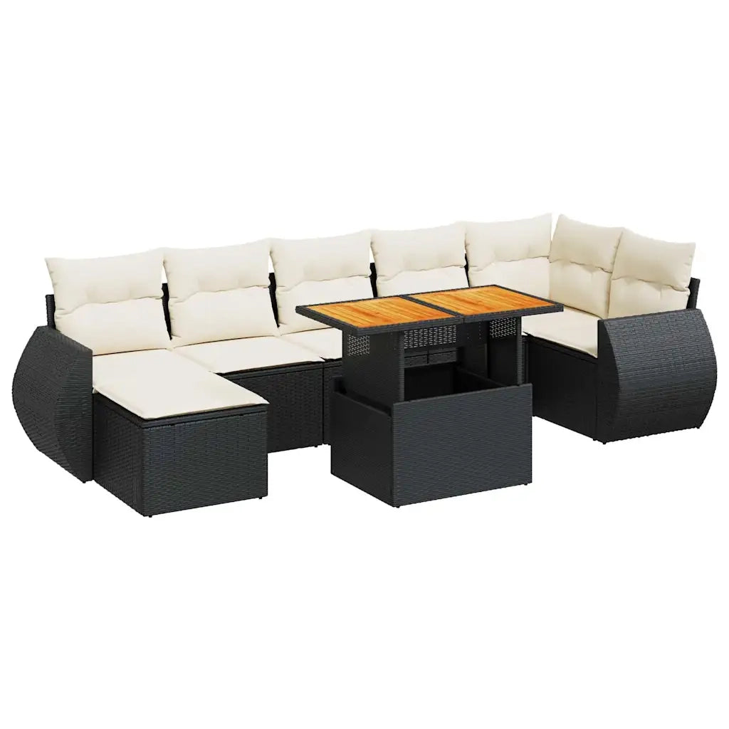 Set Divani da Giardino con Cuscini 8 pz Nero in Polyrattan 3327290