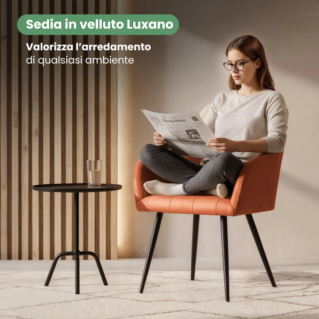 Set di 6 Sedie imbottite con cuciture quadrate LUXANO Rame gambe nere