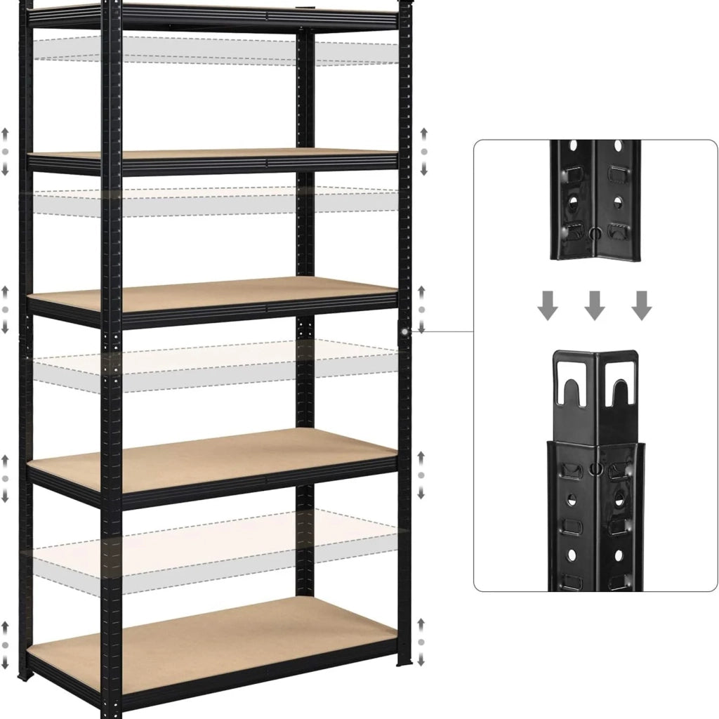Scaffalatura metallica per carichi pesanti 200 x 100 x 50 cm 5 ripiani portata totale 875 kg (175 kg/ripiano) ripiani regolabili per garage/cantina nero 12_0005591