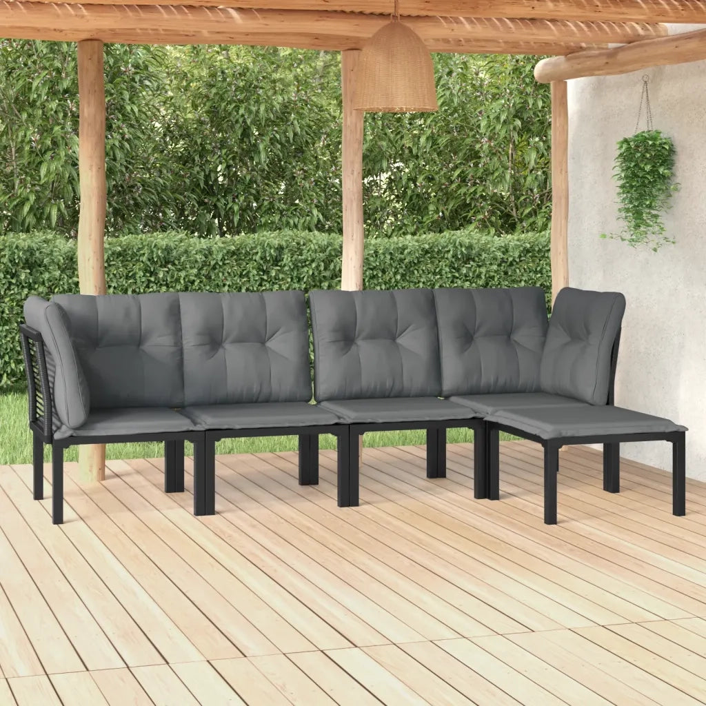 Set Salotto da Giardino 5 pz | Set di Mobili da Esterno Nero e Grigio in Polyrattan