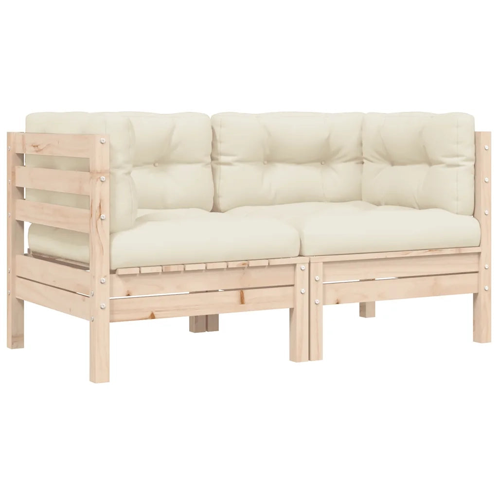 Set Divani da Giardino 3 pz | Set Salotto da Giardino con Cuscini Crema Massello di Pino