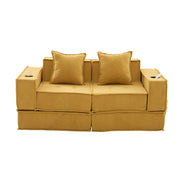 Poltrona pouf con tasche laterali e 2 cuscini; schienale basso; ciniglia giallo senape 162 Ã— 78 Ã— 66 cm