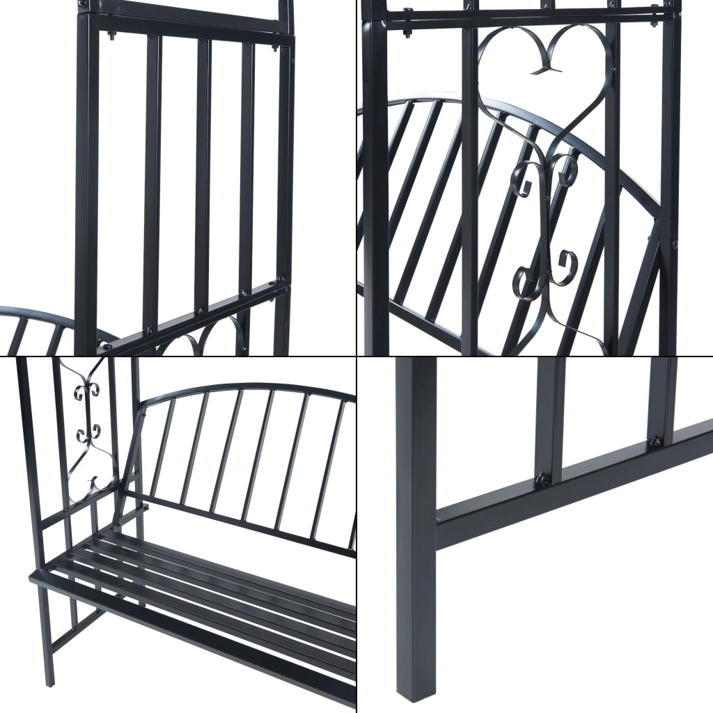 Arco per rose da giardino con panca 205 x 114 x 55 cm acciaio nero 03_0008857