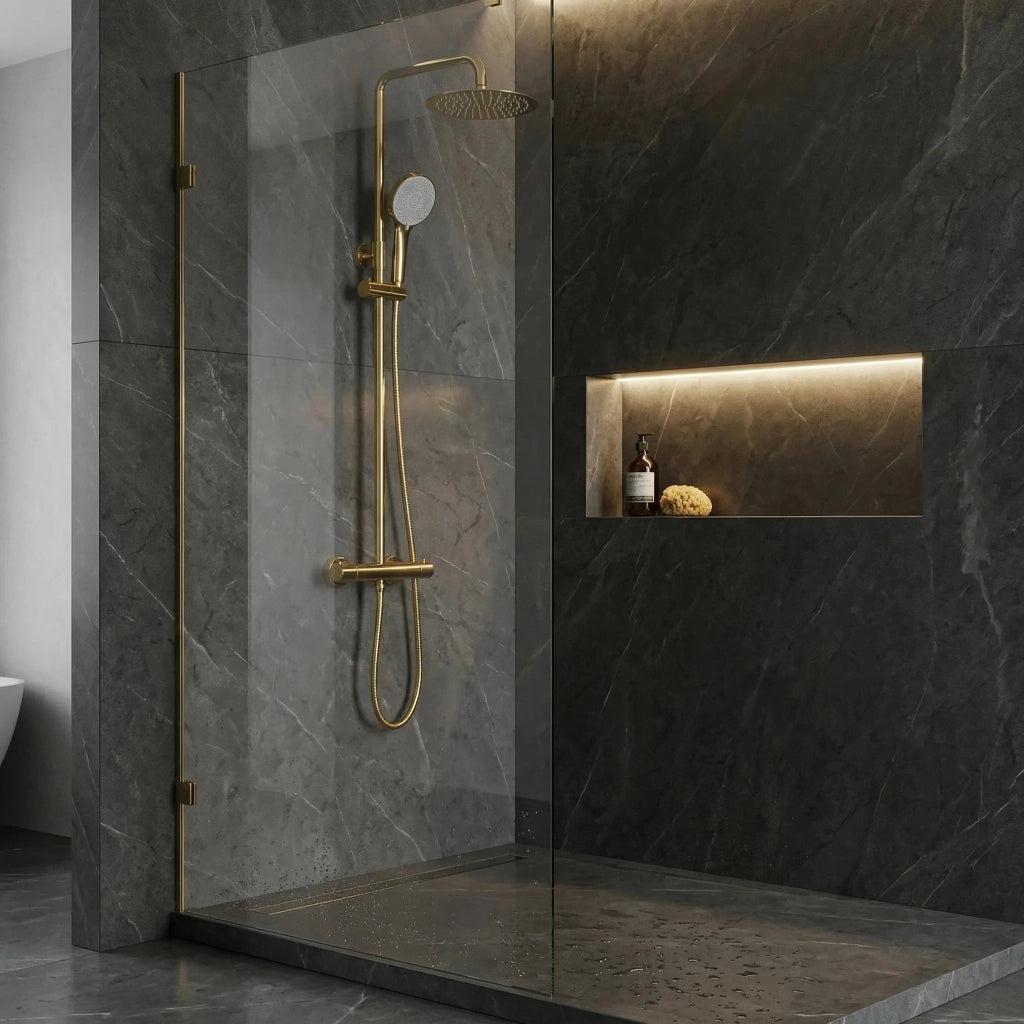 Set Doccia Senza Bocca Di Erogazione Con Termostato Rea Lungo Gold