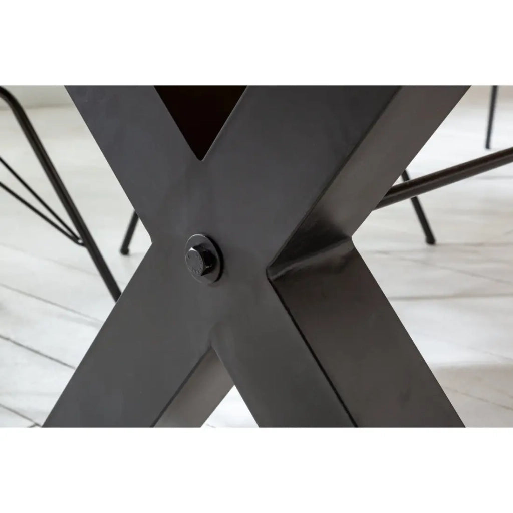 Table CAVARA – Legno di pino riciclato verniciato e metallo nero – 200 cm – Piano spesso 80 mm – Stile industriale