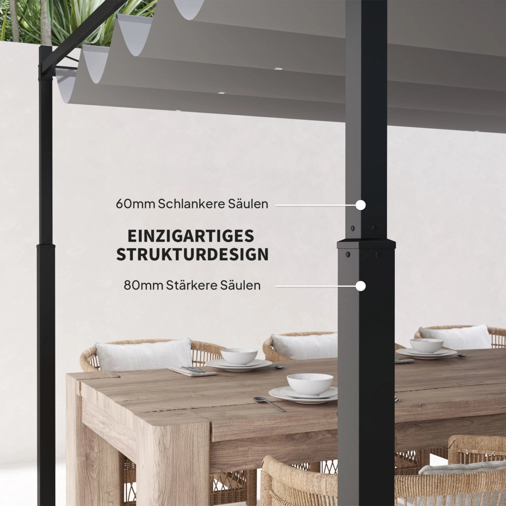 Pergola 3x3 m con Schiebedach ¨C zephmum ¨C Grigio, Polipropilene, 300x300x240 cm