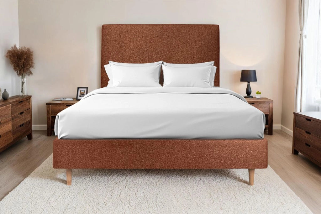 Testiera in tessuto bouclé terracotta liscio L135 cm