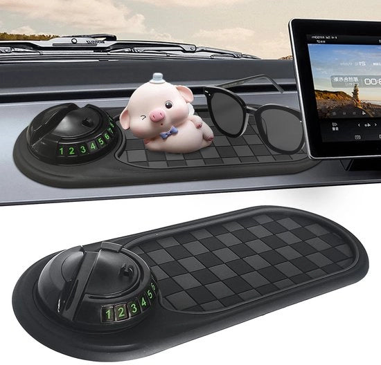Matrice antislip multifunzionale per l'auto, supporto per smartphone e display del numero di parcheggio, matrice antislip 3 in 1 per l'auto per smartphone, occhiali da sole, chiavi e accessori (grigio-nero)