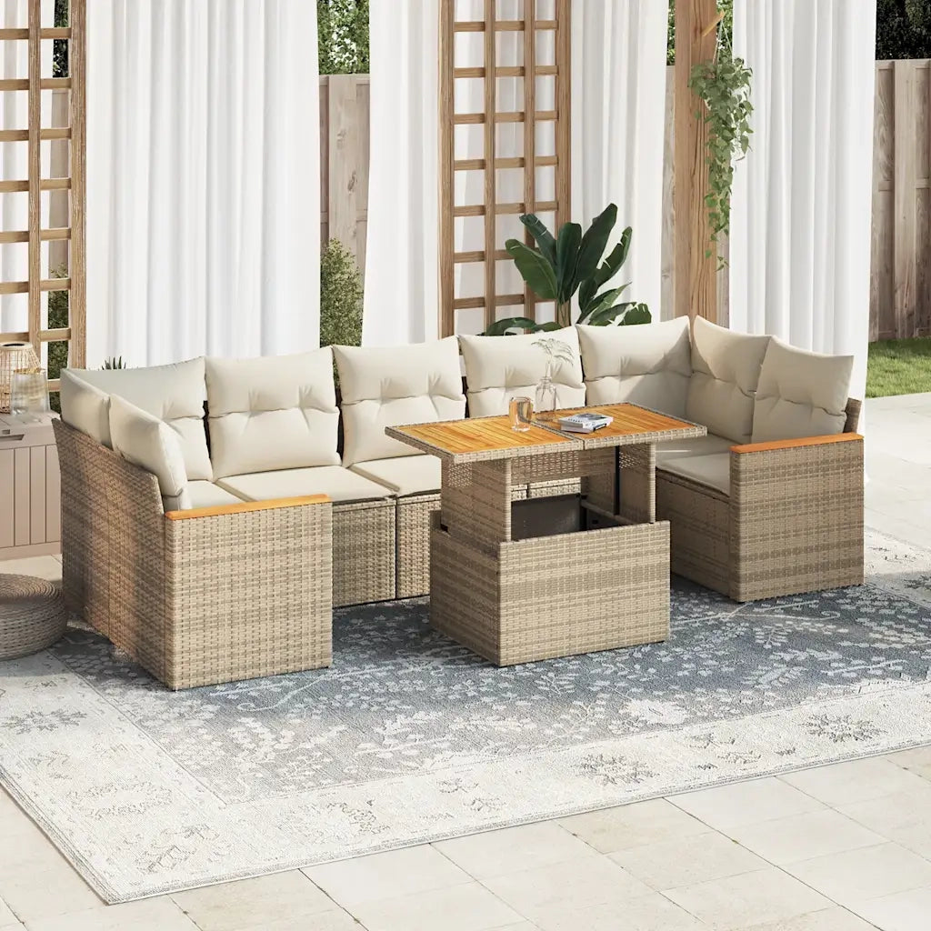Set Divano da Giardino 8 pz con Cuscini Beige Polyrattan Acacia 3327460