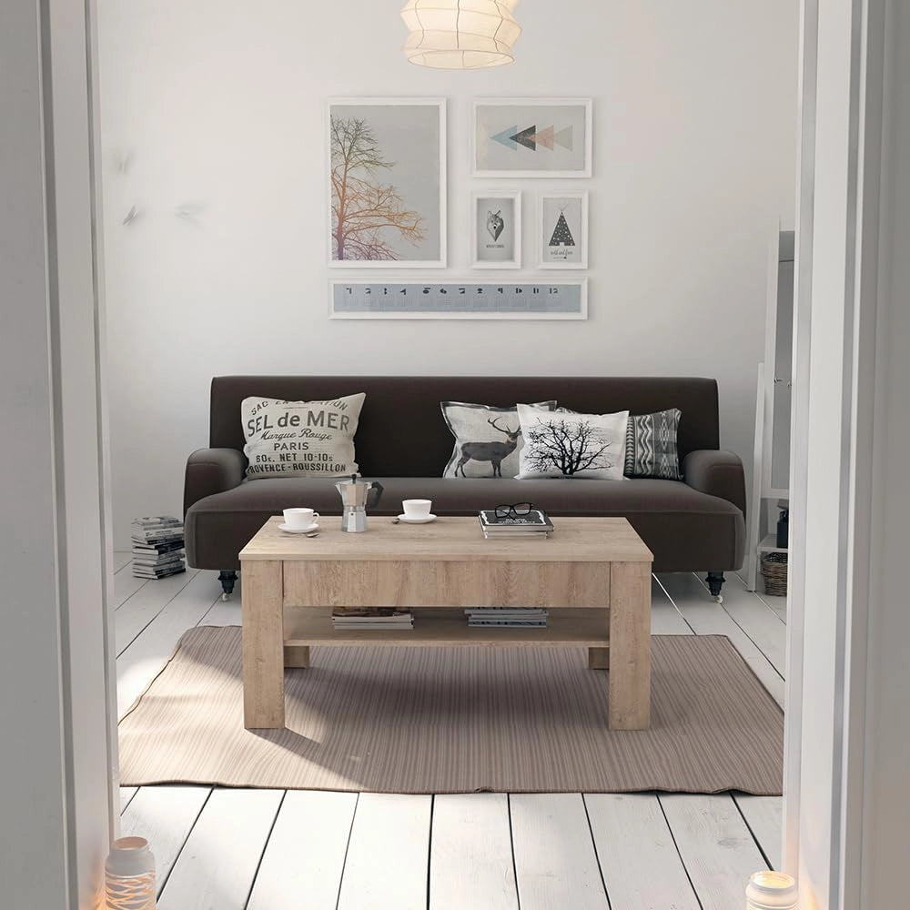 Tavolino Milan, Sonoma, 92.2 x 65 cm, con vano portaoggetti per riporre riviste e telecomandi
