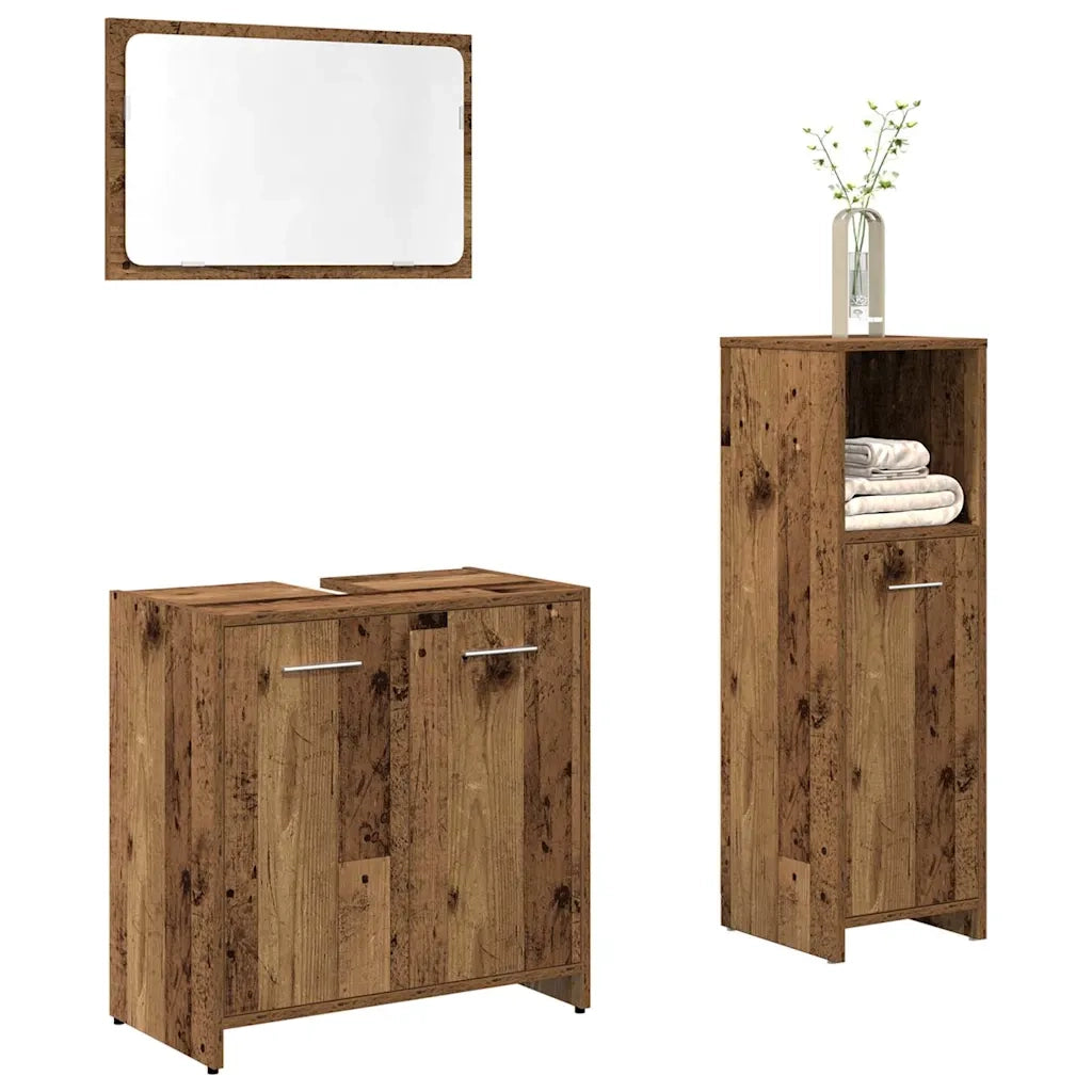 vidaXL Set Mobili da Bagno 3 pz Legno Antico in Legno Multistrato