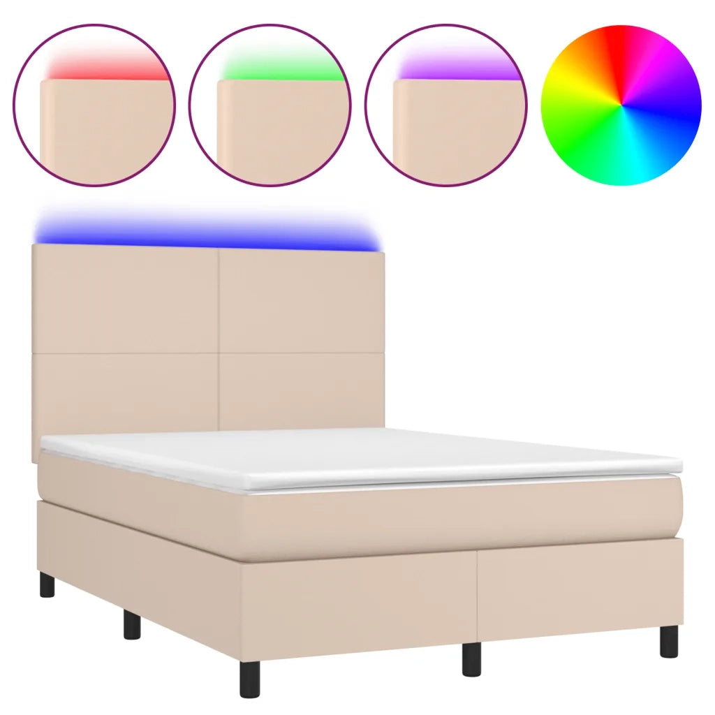 Giroletto Molle Materasso e LED Cappuccino 140x190cm Similpellecod mxl 75064