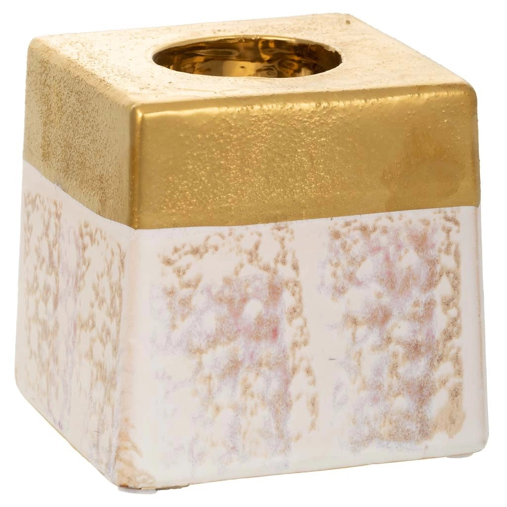 Portacandele in ceramica dorata 10x10x10h