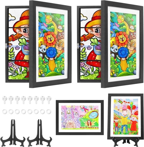 Display per Opere d'Arte per Bambini - 2 Pezzi - Nero - Legno