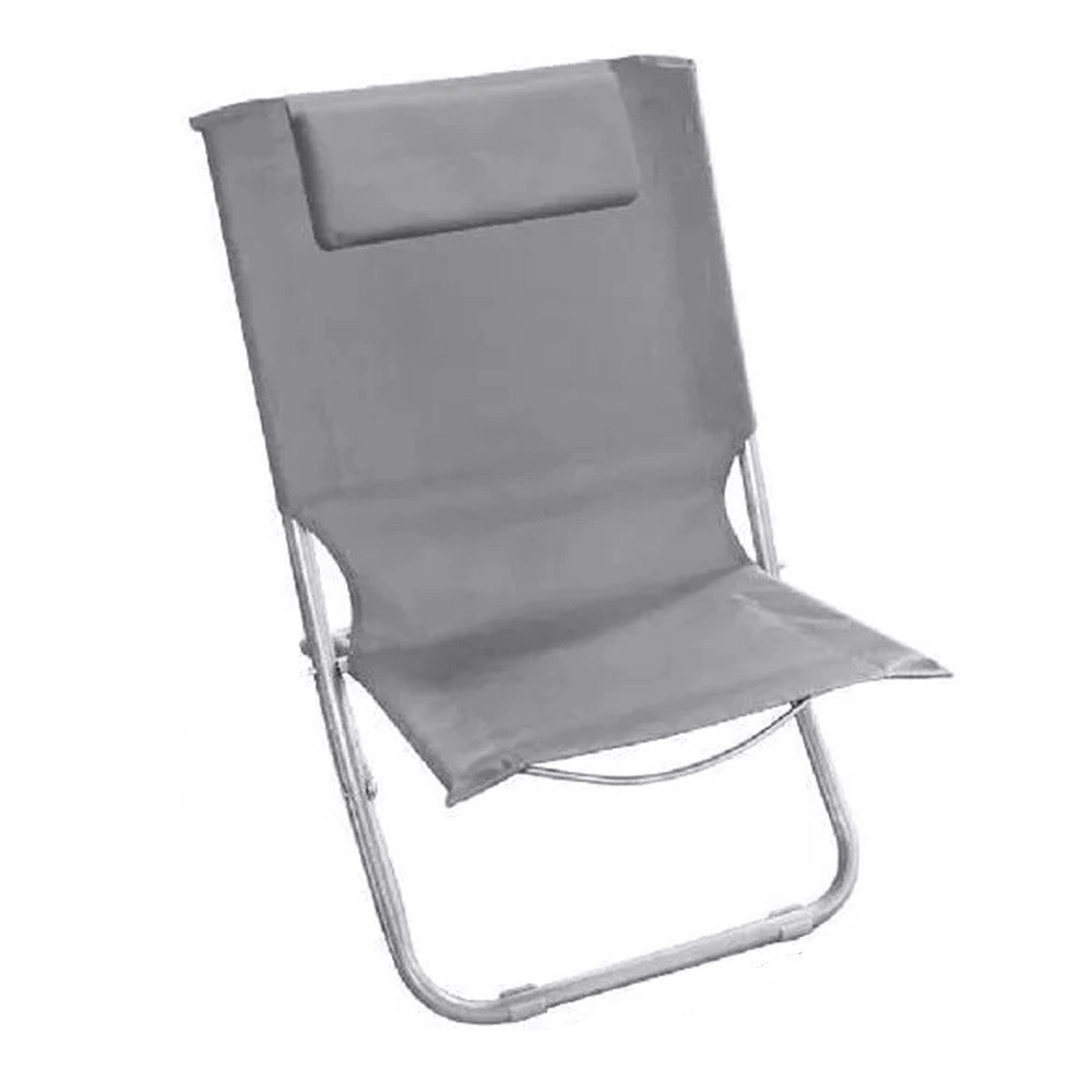 Trade Shop - Spiaggina Con Cuscino Per Testiera Grigio 57x47x95 Cm Pieghevole Portatile 281017 -