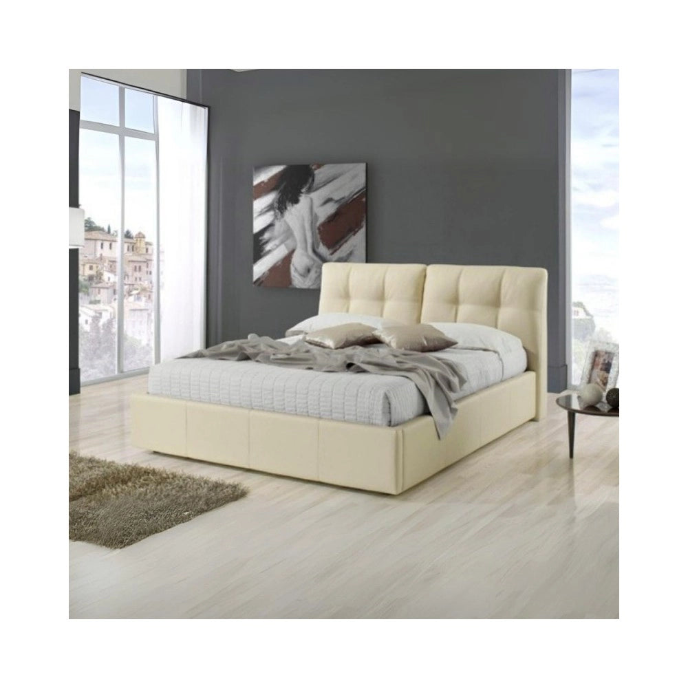 Letto matrimoniale con contenitore Melia ecopelle crema