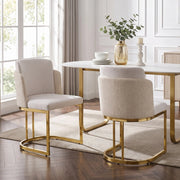 Set di 2 sedie da pranzo 61.49x58.5x54 cm con doppio schienale in chenille beige e oro