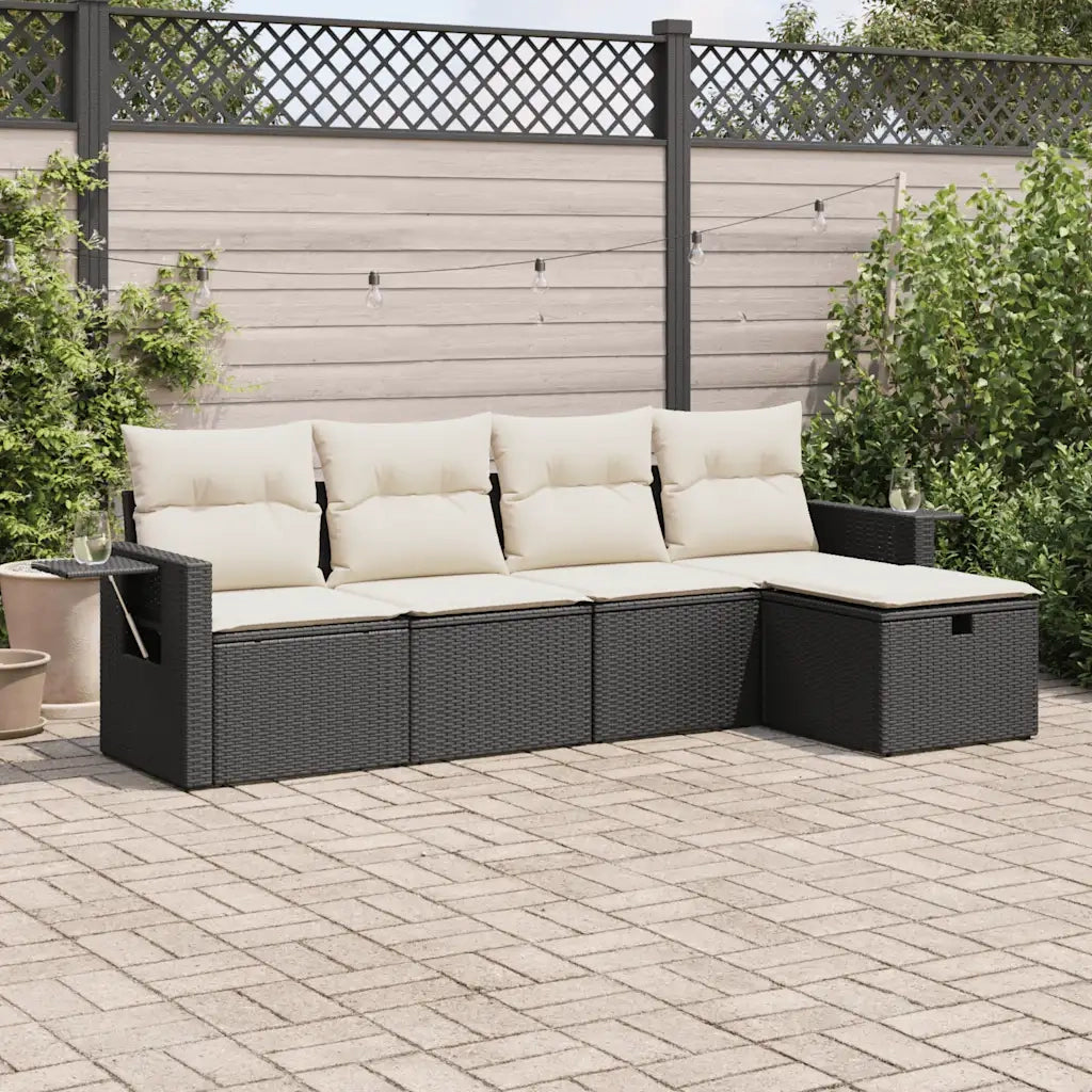 Set Divani da Giardino 5 pz | Set Salotto da Giardino con Cuscini in Polyrattan Nero