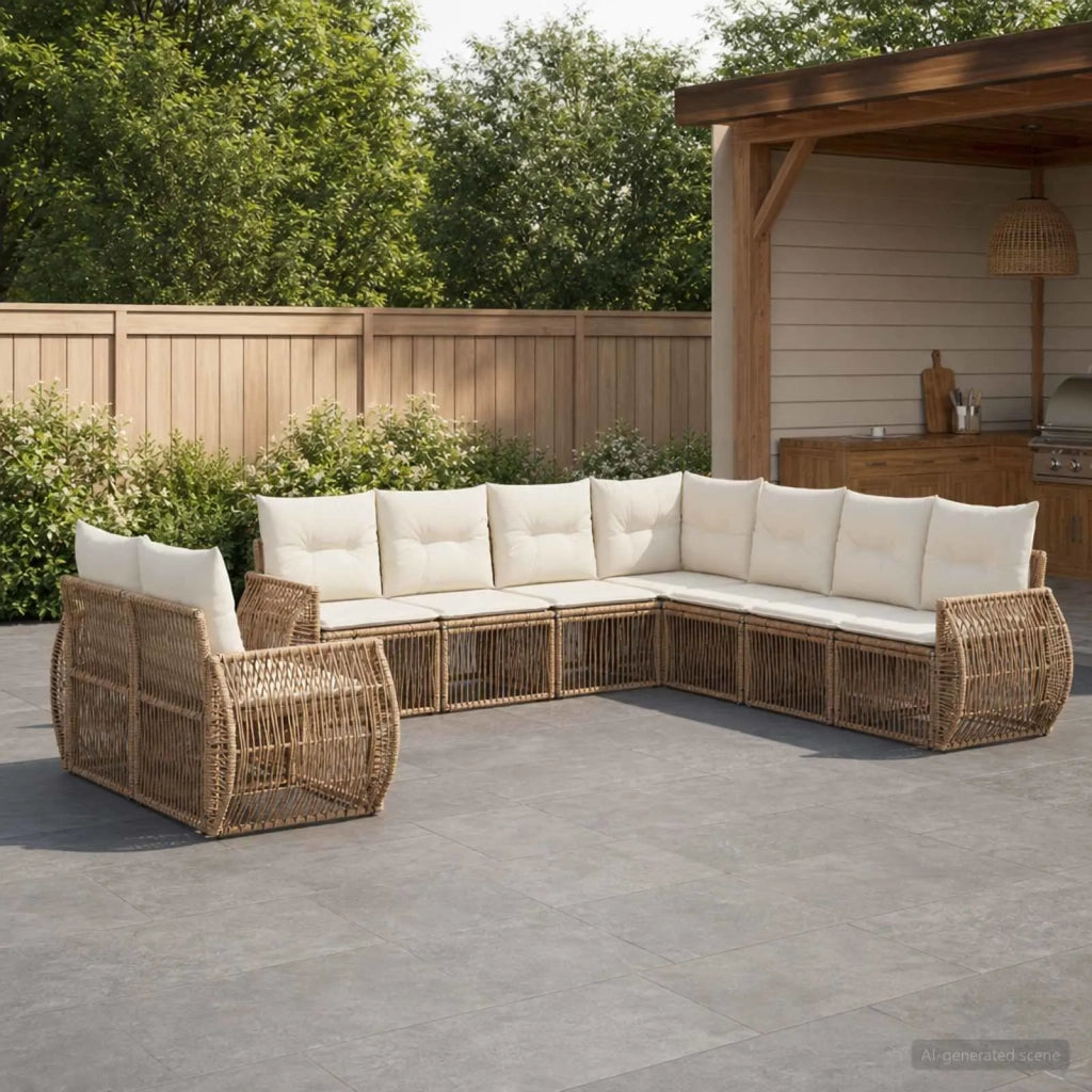 Set Divano da Giardino 9 pz Beige e Bianco Crema polyrattan 3435459