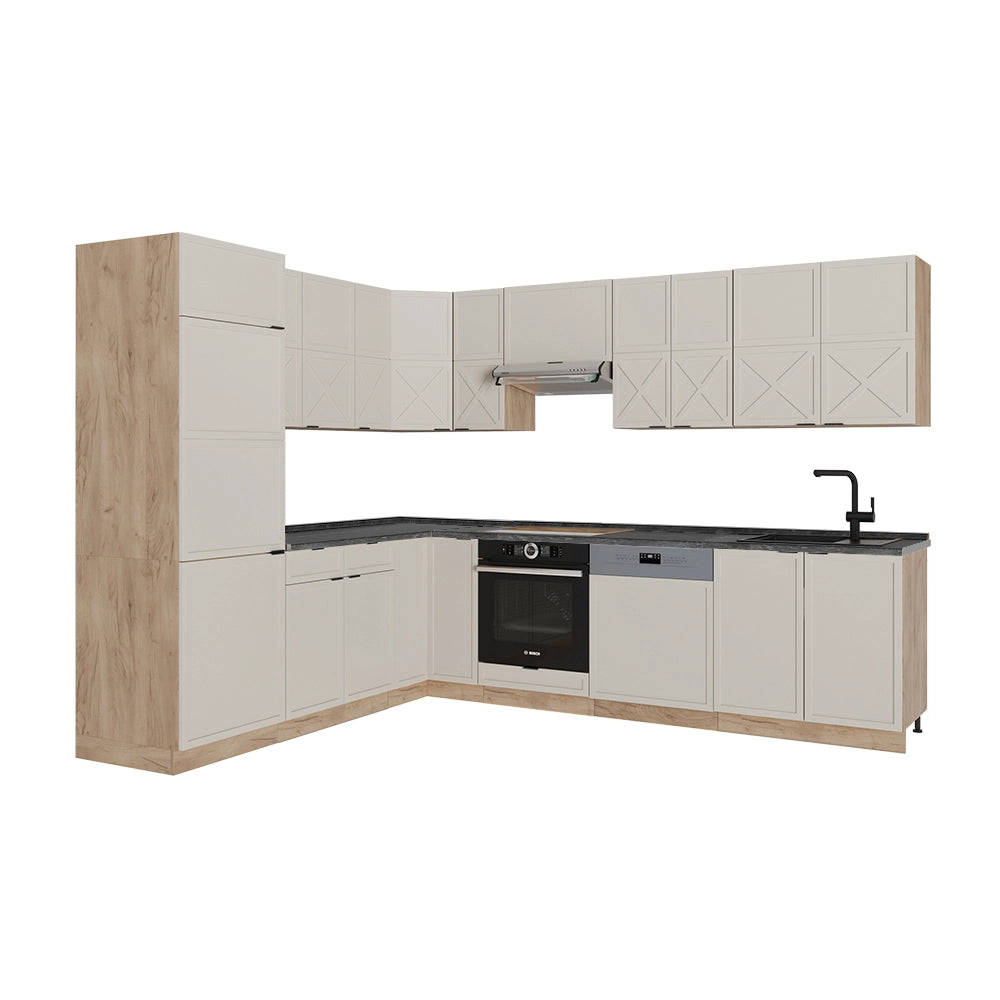 Cucina angolare completa Fame-Line GrigioBeige/Rovere dorato 227 x 60 cm, PL Antracite Vicco